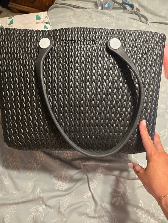 Versa Tote Handbags - Versa Tote Black Textured Tote Bag with Rounded Handles